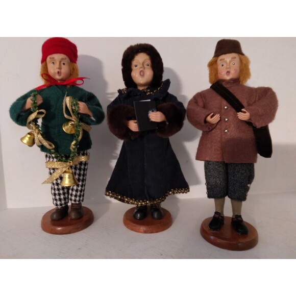 Vintage Christmas Carolers  9" Figurines Set of 3 with Wood Base - Picture 2 of 7